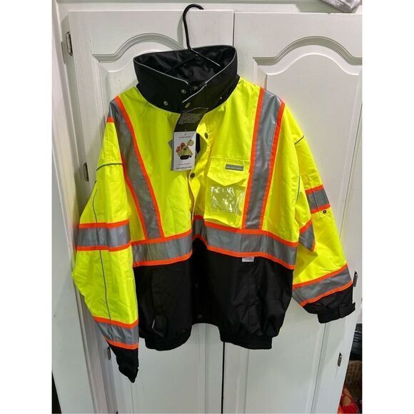 ML Kishigo Mens Jacket 2X Yellow Brilliant Series Reflective Double Zip - Picture 1 of 12